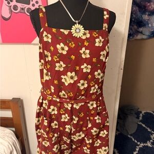 Floral Red Sleeveless Jumpsuit